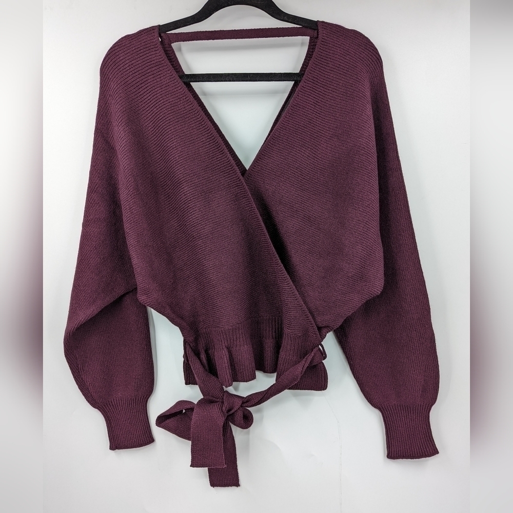 NWT LULU'S Faux Wrap Belted Dolman Sweater